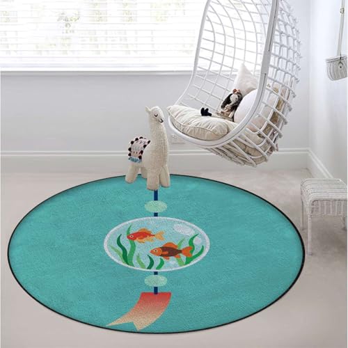 Fishbowl Chandelier Round Gaming &Office Chair Mat for Hardwood Floors, Windchime Aquarium Style Anti-Slip Floor Protector for Rolling Chairs, Blue Diameter 35.4 in - color: Fishbowl Chandelier_2501, size: Diameter 35.4 in