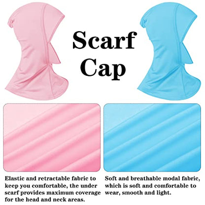 4 Pieces Modal Hijab Cap Adjustable Muslim Stretchy Turban Full Cover Shawl Cap Full Neck Coverage for Lady - color: Black, Blue, Pink, Apricot