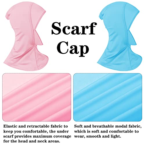 4 Pieces Modal Hijab Cap Adjustable Muslim Stretchy Turban Full Cover Shawl Cap Full Neck Coverage for Lady - color: Black, Blue, Pink, Apricot
