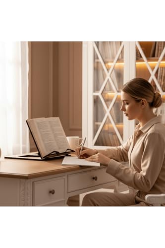 Wooden Book Stand Reading Holder for Cookbooks Quran Tablet Adjustable Height 13.8 in - Ecru - Ecru