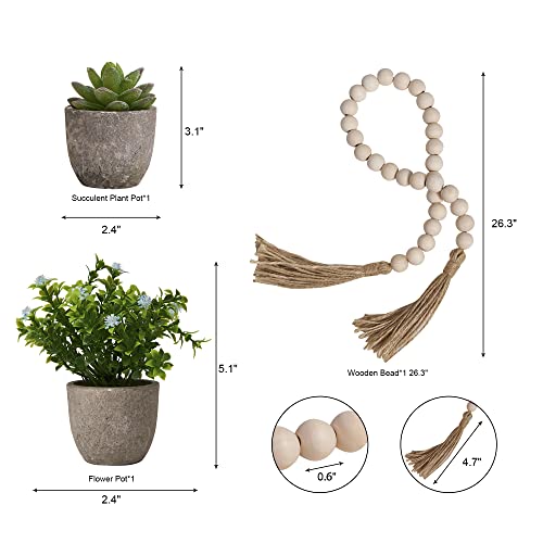 Houmury Rustic Farmhouse Tiered Tray Set with Succulent & Plant - Home Decor for Kitchens (Set of 8 Without Trays)