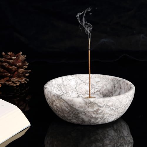 Koville Natural Marble Incense Holder, Incense Holder for Sticks with 9 Holes, Handmade Incense Burner Ash Catcher for Meditation Yoga SPA, Balsam Fir/Palo Santo/Sage/Cone (Gris Lido) - color: D=130-gris Lido