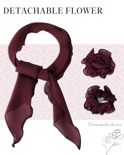 Chiffon Scarf for Women, Removable Flower Neck Scarf Light Soft Fashion Rose Scarves Versatile Headband or Hair Band - color: Burgundy Big Flower