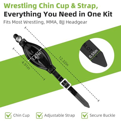 Universal Wrestling Chin Cup Strap Replacement for Wrestling Headgear Chin Cup & Adjustable Strap Kit, Secure Non-Slip Fit for Wrestling, MMA, BJJ - Black