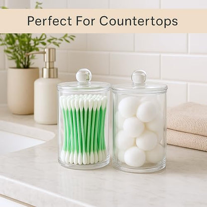 Acrylic Qtip Holder Bathroom Set, Bathroom Containers with Lids, Clear Plastic Apothecary Jars, Q Tip Holder Bathroom Set, Cotton Swab Holder, Cotton Ball Holder (Pack of 2) - size: Pack of 2