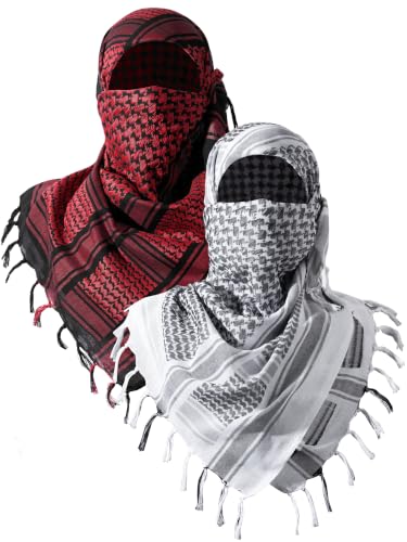 FREE SOLDIER Shemagh Keffiyeh Scarf for Men - color: White and Dark Red