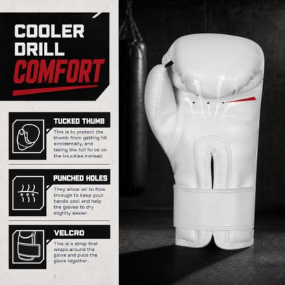 Professional Boxing Gloves Men Women – Pro Training Sparring Gloves, Heavy Bag, MMA Kickboxing Muay Thai Gloves – Hook & Loop with Wrist Support - color: White/Black, size: 12oz