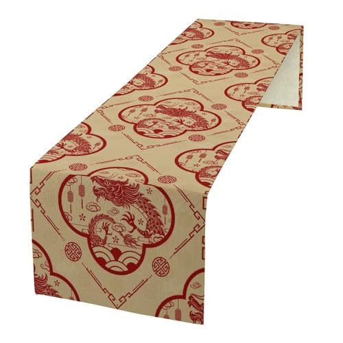 Chinese Dragon Table Runner, Spring Festival Asian Tradition Dragon Kitchen Dining Table Decoration for Home Party Decor, 13x36inch - color: Asian-11, size: W13"x L36"