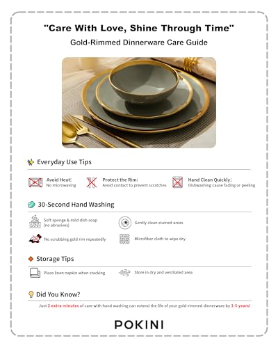 Pokini Porcelain Luxury Dinnerware Sets, Modern Plates and Bowls Sets for 4, Highly Chip and Crack Resistant, Grey and Gold Rim China Dishes Set for Wedding Anniversary - color: Grey and Gold