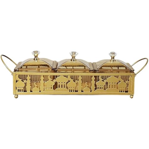 Ramadan Trays with Lid Metal Gold Eid Mubarak Serving Tray Ramadan Decorations Eid Party Food Storage Container for Cookie Candy Pastry Dessert - size: Large