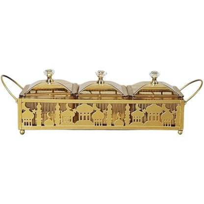 Ramadan Trays with Lid Metal Gold Eid Mubarak Serving Tray Ramadan Decorations Eid Party Food Storage Container for Cookie Candy Pastry Dessert - size: Large