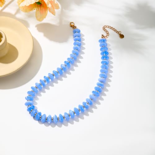 Resin Chunky Beaded Necklace for Women,Vacation Jewelry - color: Sky Blue