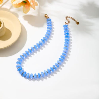 Resin Chunky Beaded Necklace for Women,Vacation Jewelry - color: Sky Blue