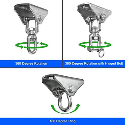Yes4All Punching Bag Hanger, Stainless Steel Swivel Chain with 4 Snap Hooks for Heavy Bag, Gym Swing, Trapeze, and Hammock - color: Hangers 360 Degree Rotation