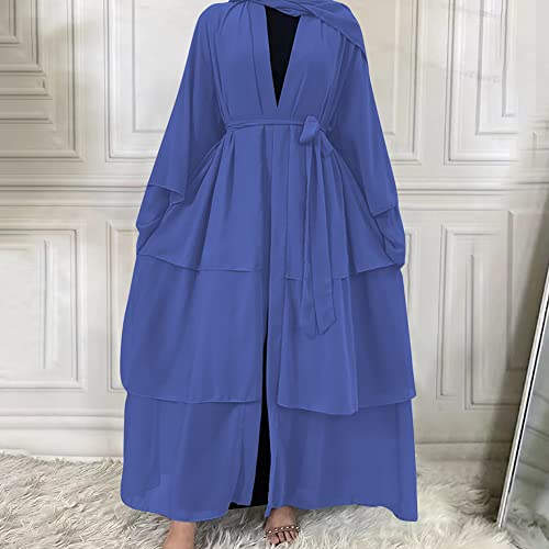 Abayas 여성용 무슬림 아바야 긴소매 맥시 드레스 루즈 풀 커버 이슬람 두바이 가디건 히잡 옷 S-XXL - color: 블루+히잡, size: XX-Large