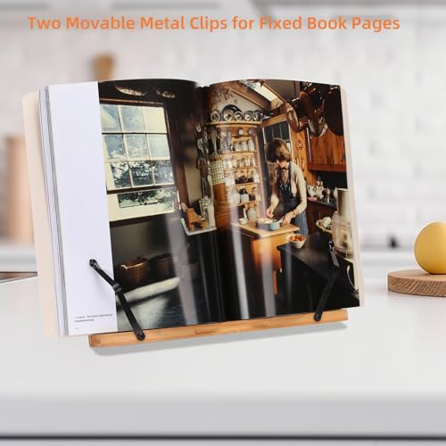 MEGREZ Book Stand for Reading (13.2 x 9.4 inch) Bamboo Cookbook Stand Holder for Kitchen, Adjustable Book Holder Stand for Tablet/Textbook Holder/Hollow Bookrest Stand, God is Within her - color: God is Within Her
