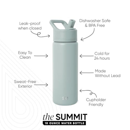 Simple Modern Insulated Water Bottle with Straw | 18oz | Green | Summit Stainless Steel Water Bottles, Metal Cup | Leak Proof for School, Gym, Travel, Sports | Sea Glass Sage - color: -Sea Glass Sage, style: 18oz