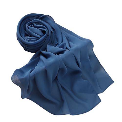 Premium Long Crinkle Chiffon Hijab Scarf for Women, Very Soft Muslim Head Scarfs - color: Jean Blue