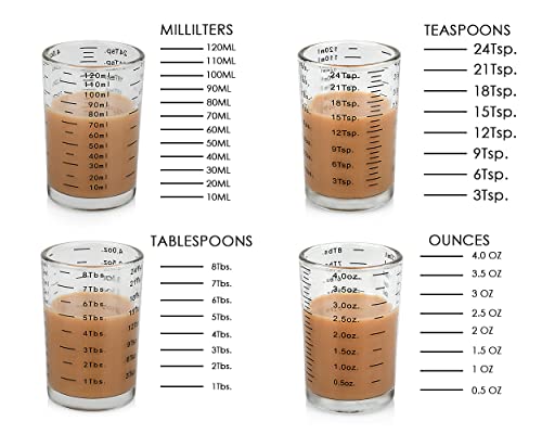 Measuring Cup 2 Pieces Shot Glass Measuring Cup with 4 Kinds of Measuring Scale for Small Amount Liquid (Black, 120ml) - color: Black, size: 120ml