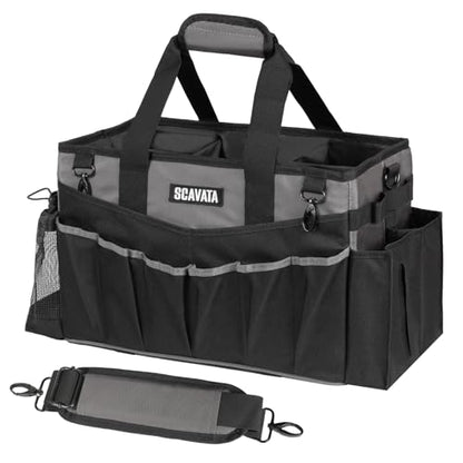 SCAVATA Wearable Cleaning Caddy Bag, Cleaning Caddy Supplies Organizer with Handle & Shoulder Straps for Housekeepers, Under Sink & Car Cleaning Tool Organizers with 4 Foldable Divider (DarkGrey) - color: DarkGrey
