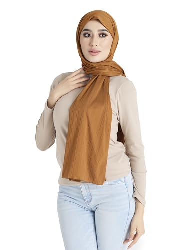Ribbed Jersey Hijab Scarf for Women, Hijab for Women Muslim Breathable Stretchy Hajib - color: Mustard
