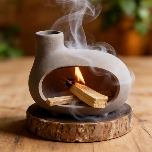 MOUGIGI Handmade Grey Palo Santo Holder – Elegant Incense Chimney for Palo Santo, Sage & Cones – Idealt Gifts for Stress Relief, Energy Cleansing, Yoga, Meditation, Zen, Altar Decor & Aromatherapy - color: Sandblasted Clay -Grey