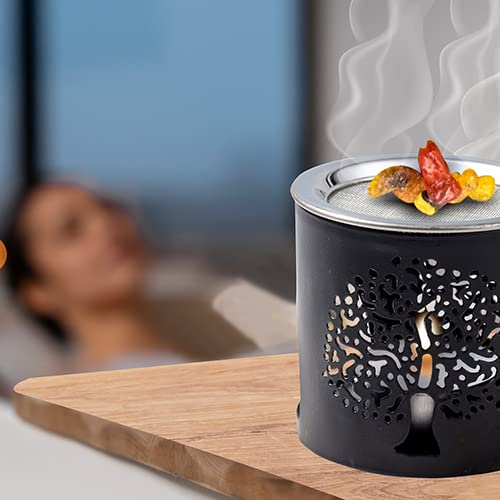 Handmade Black Iron Incense Burner/Incense Censer with Stainless Steel Sieve – 2.36-Inch Height Featuring Tree of Life Motif – Ideal for Aromatherapy and Tea Light Burning. Tealight Included - color: 2.4 Inch Tree of Life Iron