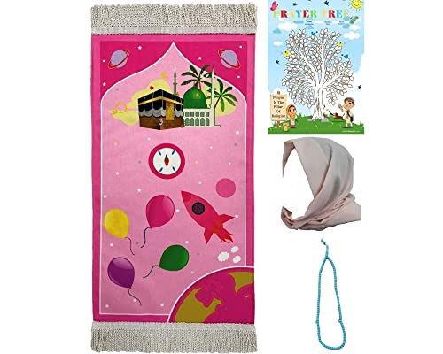 Generic Kids Prayer Mat - Pink Eid Gifts for Girls - Salah Mat for Kids - Enjoyable Prayer Rug - Tree Pattern - Small - Handmade - Cotton - Water Resistant - Machine Washable