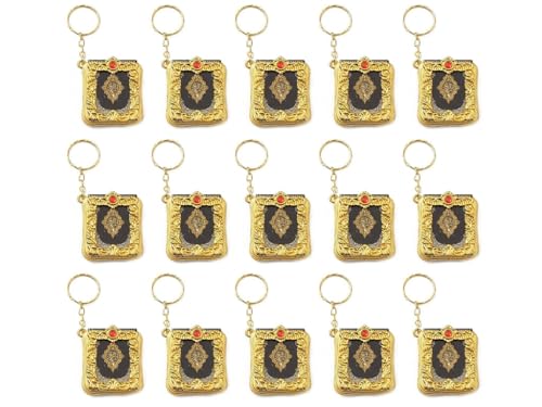 Anlising 15PCS Mini Quran Keychain, Mini Quran Book Key Chain, Muslim Keychain, Islamic Hanging Key-Ring, for Bag, Purse - color: Gold