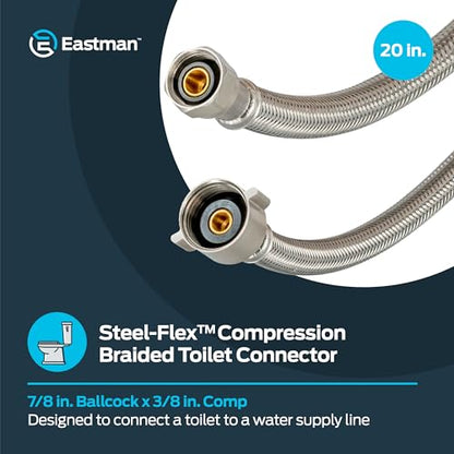 Eastman 20 Inch Flexible Toilet Connector, Stainless Steel Braided Hose with 7/8 Inch Ballcock Nuts, 3/8 Inch Compression, 48090 - size: 20 in. L x 7/8 in. B/C x 3/8 in. Comp