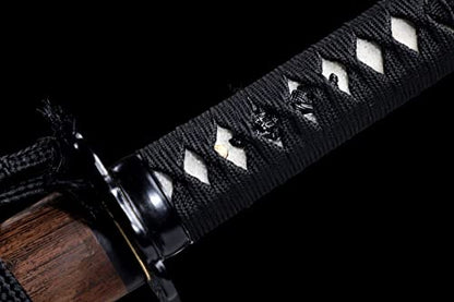 Shinken of Sword Japanese Short Tanto Sword Clay Tempered T10 Steel Blade | Functional hand forged T10 steel Tanto: Real Hamon, 60 HRC edge, full tang & genuine ray skin tsuka for collection