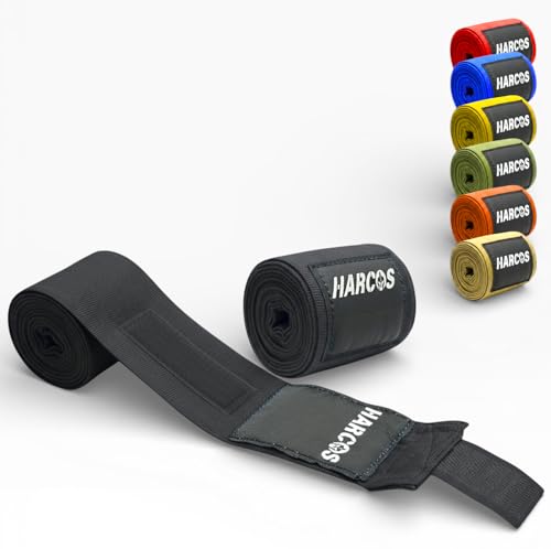 Harcos Boxing Hand Wraps 3.5M / 140 Inches – Soft Semi-Elastic MMA Hand Wraps with Wrist Support for Muay Thai, Kickboxing & Training – Thumb Loop & Hook-and-Loop Closure - color: Black