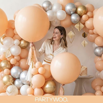 PartyWoo 누드 풍선 140피스 다양한 사이즈 45.7cm(18인치), 30.5cm(12인치), 25.4cm(10인치), 12.7cm(5인치), 살구, 보헤미안 가을 뉴트럴 풍선 아치 키트, 가랜드, 졸업 생일 소년 베이비 샤워 테마 파티 장식, 브라운-F05 - color: Apricot-f05