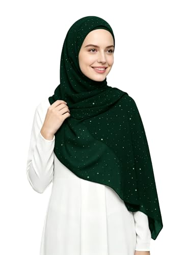 Lina & Lily Sparkle Shimmer Gold Glitter Women's Chiffon Hijab Head Scarf Shawl Wrap Lightweight - color: Jungle Green