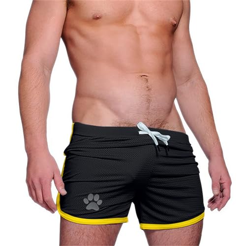 Ctreela Men's Mesh Workout Shorts Sexy Low Rise Breathable Trunks Beach Swimwear Underwear Boxers Quick Dry Sports Shorts - color: Black, size: Large