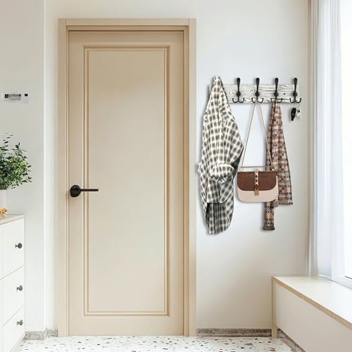 Wooden Coat Rack Wall Mount Heavy Duty, 2 Pack Coat Hanger Wall Mount with 5 Triple Hooks for Clothes, Jacket, Hat, Keys, Space Saving Entryway Organizer for Mudroom (Whte Plate & Black Hooks) - color: Whte Plate & Black Hooks