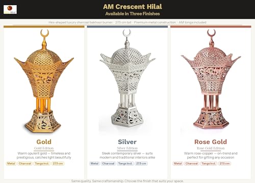 AM Bakhoor Charcoal Incense Burner - Oud Frankincense Resin Burner 10.5 Inches Tall - for Bakhoor Oud Incense Sticks Cones - Luxury Filigree (Rose Gold) - color: Rose Gold