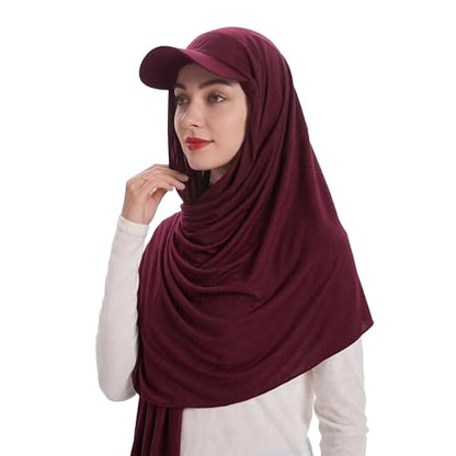 ZLYC Women Muslim Hijab Scarf with Visor Built-in Undercap Sun Protection Headwrap - color: Solid Red