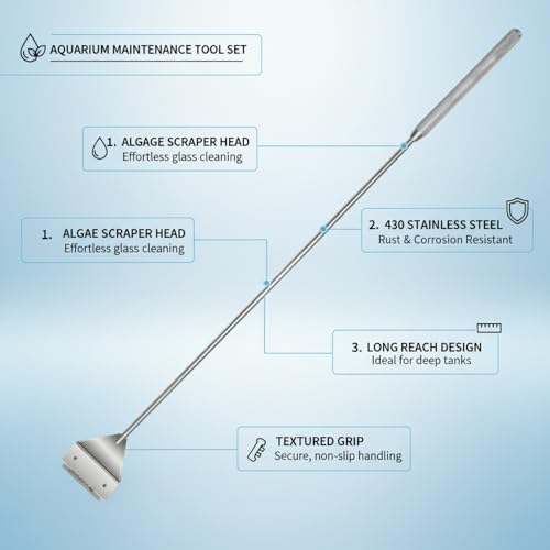 Aquarium Maintenance Tool Set - 430 Stainless Steel Long Reach Scissors, Tweezers & Sand Shovel for Fish Tanks - size: 18.11 x 1.18 x 0.79 in