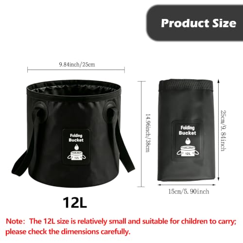 Collapsible Bucket with Handle, Lightweight Folding Water Container, Portable Collapsible Bucket for Fishing, Camping, Hiking, Backpacking, Outdoor Survival, Car Washing Black 12L - size: 12L