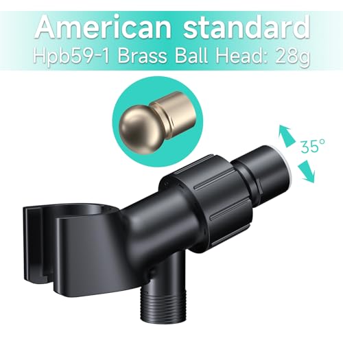 MAYYAYA Brass Ball Handheld Shower Head Holder, 59IN ShowerHead Hose, Black | Premium ABS Bracket, 360 Degree Rotatable Brass Ball, Arm Mount&Hose Connector, Black 1.5m stainless steel shower hose - color: Black
