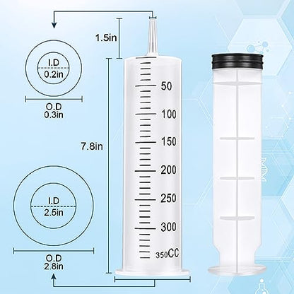 300ml 350ml Syringe with 27.6" Tube and Needle 14G 1.5”, Large Plastic Syringe Individually Packaged for Glue Dispensing, Labs, Watering, Refilling - style: 350 ml