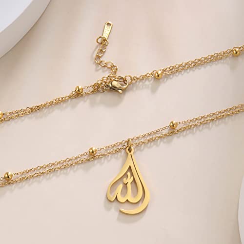 kkjoy Islamic Muslim Allah Layered Necklaces for Women Stainless Steel Water Drop Heart Shape Allah Necklace Lucky Islamic Jewelry