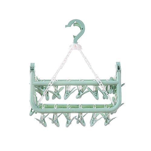 SteelFever Clothes Drying Hanger with 32 Clips, Foldable Hanging Drying Rack for Clothes Underwear Socks (Light Green) - color: Light Green