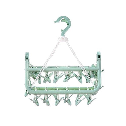SteelFever Clothes Drying Hanger with 32 Clips, Foldable Hanging Drying Rack for Clothes Underwear Socks (Light Green) - color: Light Green