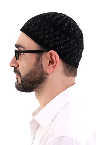 ihvan online Turkish Muslim Winter Velvet Kufi Hats for Men, Taqiya, Takke, Peci, Islamic Caps, Islamic Gifts, Standart Size - color: Black Grey