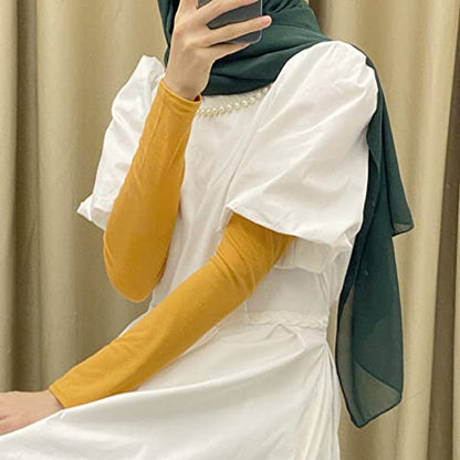3 Pairs Women's Long Mold Cotton Gloves Sun UV Protection for Islamic Jersey Muslim Arm Sleeves Cover Hijab Arab Sunscreen - color: Green+coffee+khaki