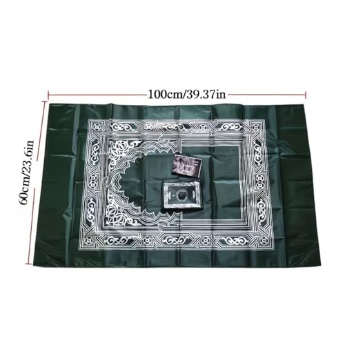 Portable Polyester Prayer Mat for Muslims Square Unnapped Woven Fabric Compass Machine Washable Green