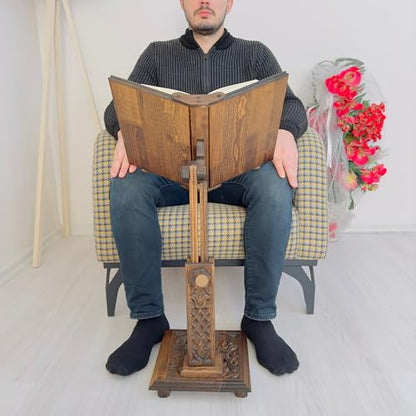 Adjustable Carved Wooden Book Stand | Quran, Bible Holder Lectern | Dictionary, Cookbook Stand