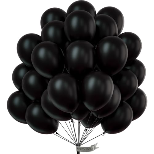 PartyWoo Black Balloons 50 pcs 12 Inch Latex Helium Matte Black Balloons for Baby Shower Birthday Graduation Casino Race Car Anniversary Retirement Pirate Gaming Theme Party Decorations Black-Y18 - color: Black-y18